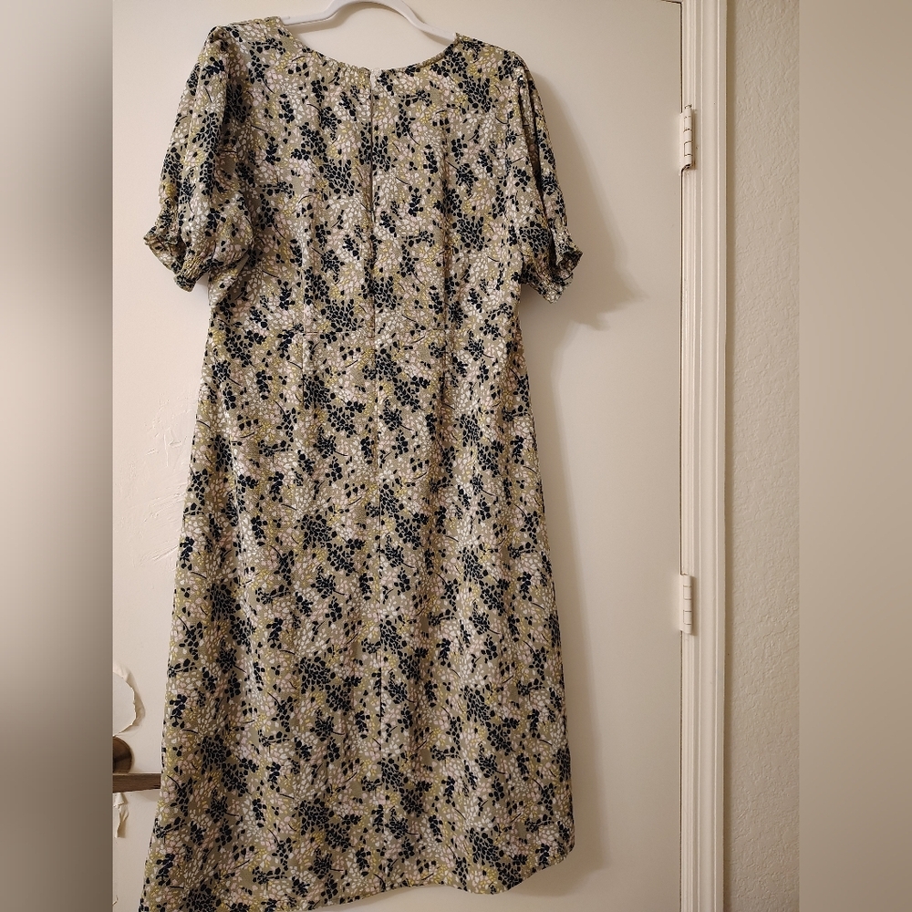 Midi A-Line Dress in Olive and Navy Floral - Picture 2 of 4